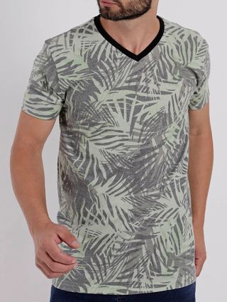 Camiseta Manga Curta Masculina Verde/cinza