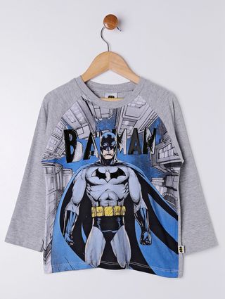 Camiseta Manga Longa Batman Infantil para Menino - Cinza