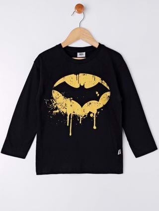 Camiseta Manga Longa Batman Infantil para Menino - Preto
