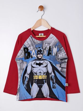 Camiseta Manga Longa Batman Infantil para Menino - Vermelho