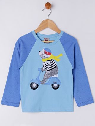 Camiseta Manga Longa Infantil para Menino - Azul