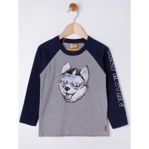 Camiseta Manga Longa Infantil para Menino - Cinza/azul Marinho 2