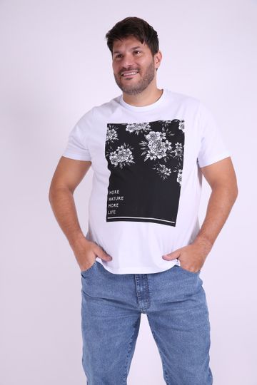 Camiseta Masculina Estampa Floral Plus Size Branco P