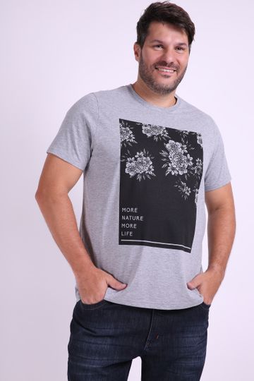 Camiseta Masculina Estampa Floral Plus Size Cinza G