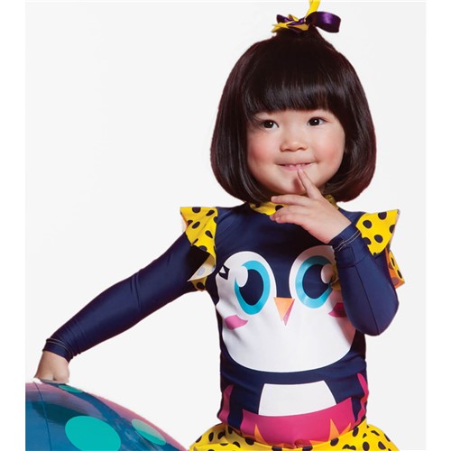 Camiseta Menina Pinguim Azul Marinho ML com Proteção Solar Puket 6