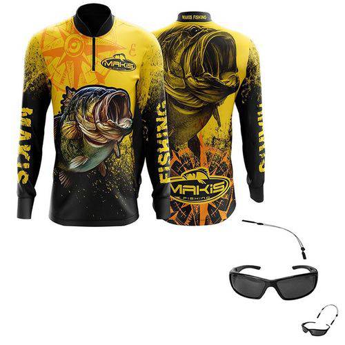 Camiseta para Pesca Proteção UV Makis Fishing com Óculos Marine Sports Polarizado MS-2648 e Cordão