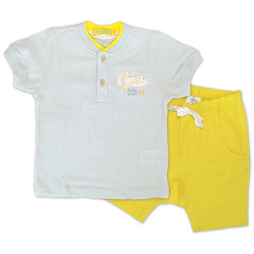 Camiseta Polo Bebê Azul e Bermuda Amarela Tamanho M