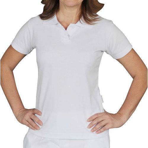 Camiseta Polo Branca Piquet Feminina Manga Curta