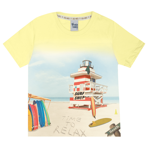 Camiseta Primeiros Passos Cata-Vento Praia Amarelo 01