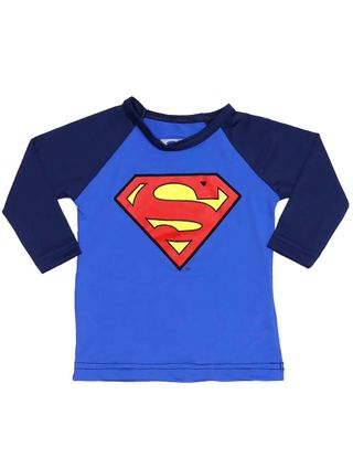 Camiseta Proteção UV Superman Infantil para Bebê Menino - Azul