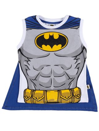 Camiseta Regata Batman Infantil para Menino - Branco/cinza