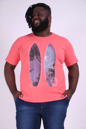 Camiseta Silk Prancha de Surf Plus Size Coral M