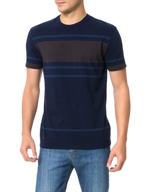 Camiseta Slim Calvin Klein Listrada Azul Escuro - PP