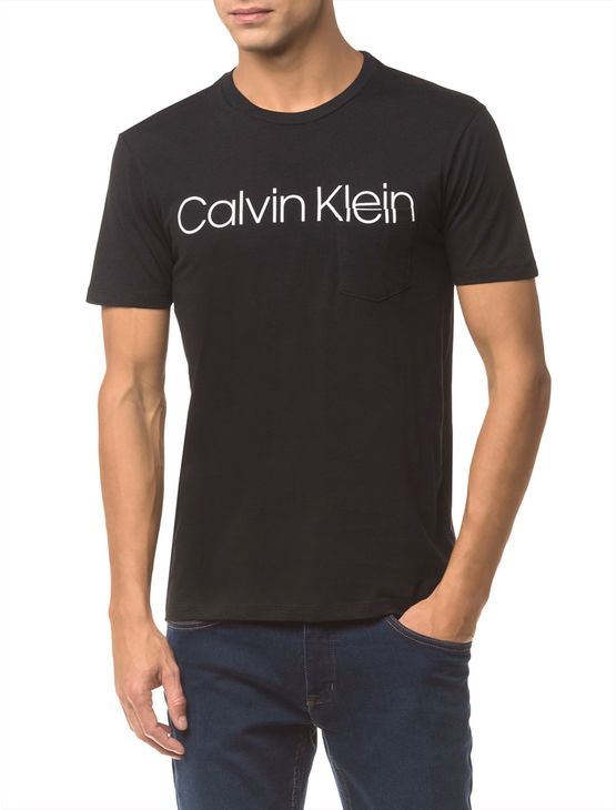 Camiseta Slim Calvin Klein Sobreposto Bo - Preto - PP
