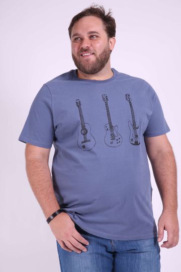 Camiseta Estampa de Instrumentos Plus Size Azul EX