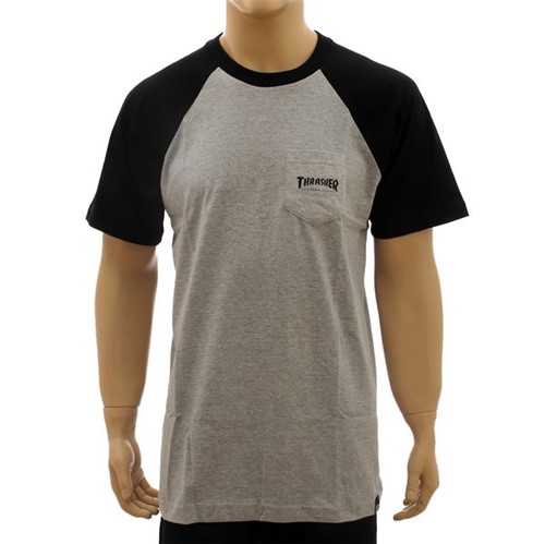 Camiseta Thrasher Raglan Pocket Print Black/Grey (GG)