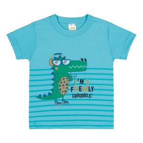 Camiseta Turquesa Bebê Menino Meia Malha 36655-59 Camiseta Azul Bebê Menino Meia Malha Ref:36655-59-G