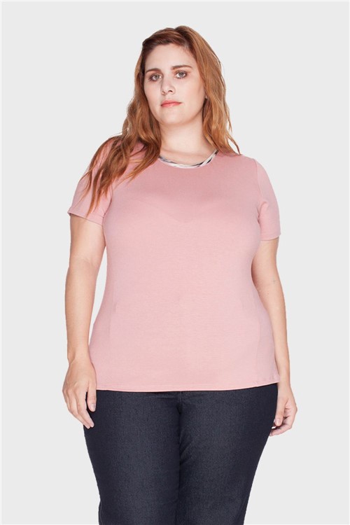 Camiseta Viés Animal Print Plus Size Rosa-48/50