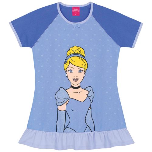 Camisola Disney Princesas M.C. (Infantil) Tamanho: 10 | Cor: Azul Pastel