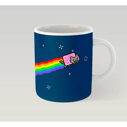 Caneca Cerâmica Meme Nyan Cat Gato Arco Íris