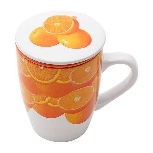 Caneca de Porcelana com Infusor Oranges Bon Gourmet