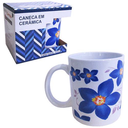 Caneca de Porcelana Flor Azul 330ml