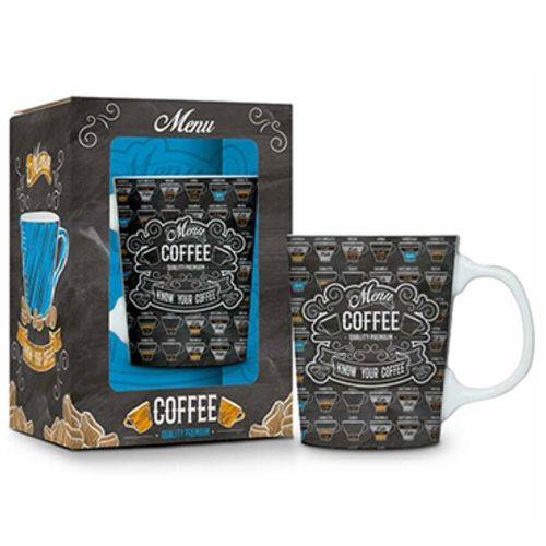 Caneca de Porcelana Premium Menu Coffee 280ml na Caixa