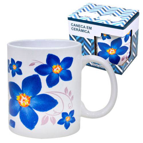 Caneca em Ceramica Flores Azul 330 Ml