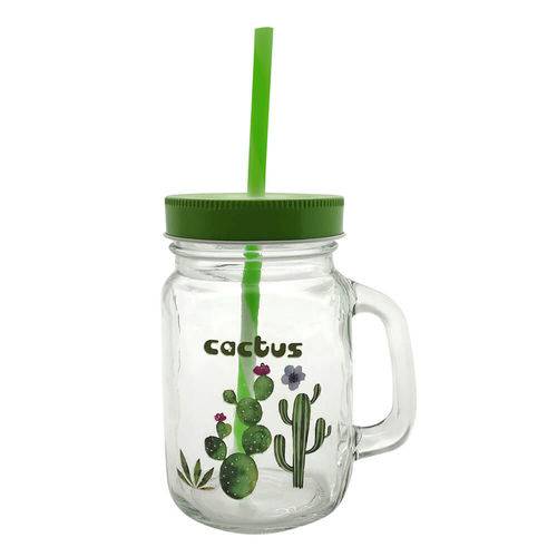 Caneca Mason Jar Cactus Verde 450ml - Urban