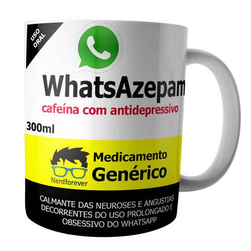 Caneca Remédio Genérico Whatsazepam em Porcelana Esmaltada