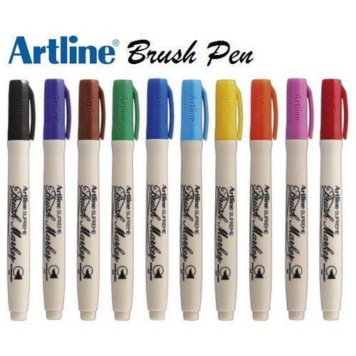 Caneta Brush Pen Artline Tilibra Kit 9 Cores Profissional
