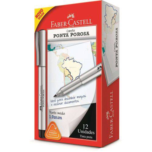 Caneta com Ponta Porosa Soft Point 1,0mm Preta Faber-castell Cx.c/12