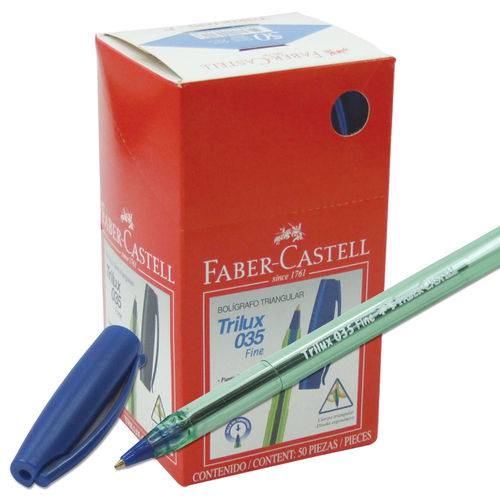 Caneta Esferográfica Ponta Fina Trilux Azul Caixa com 50 Unidades - Faber Castell