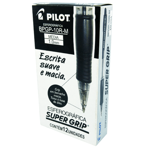 Caneta Esferográfica Preta Pilot Super Grip 1.0 - 12 Unidades 1023140