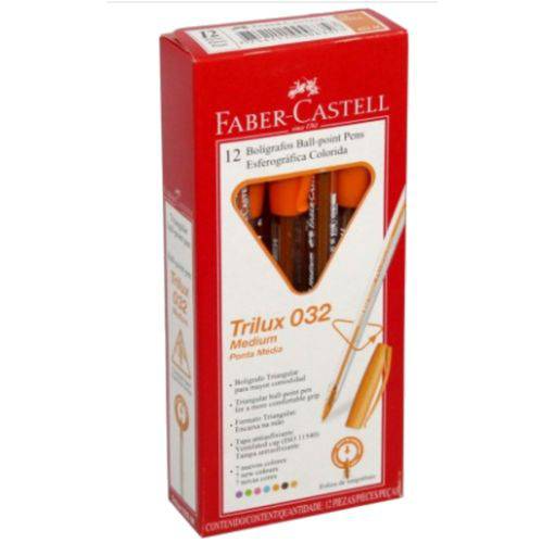 Caneta Esferográfica Trilux 032 Medium Cx 12 Un. Faber Castell - Laranja