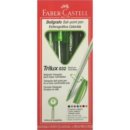 Caneta Esferográfica Trilux 032 Medium Cx 12 Un. Faber Castell - Verde Claro