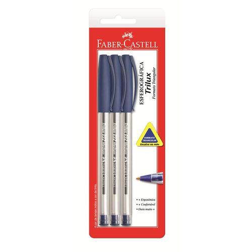 Caneta Esferográfica Trilux Azul 1,0mm C/ 3 Unidades - Faber Castell