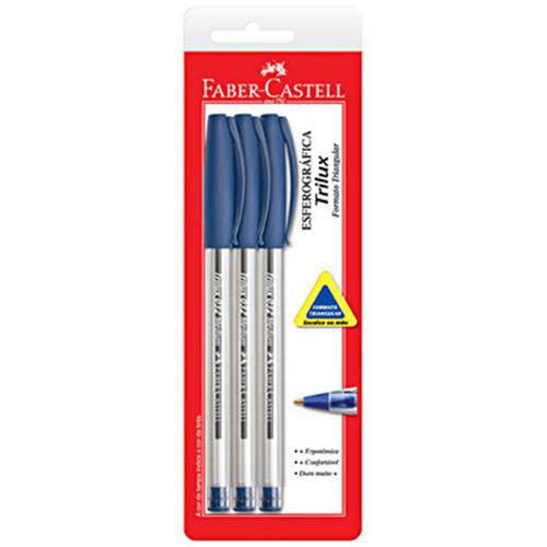 Caneta Esferográfica Trilux Ponta Média Blister com 3 Unidades Azul - Faber Castell