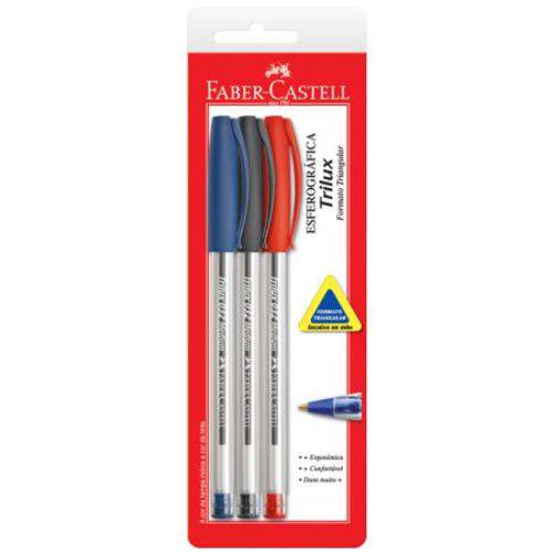Caneta Esferográfica Trilux - SM/032 - Azul/preto/vermelho - com 3 Unidades - Faber-Castell
