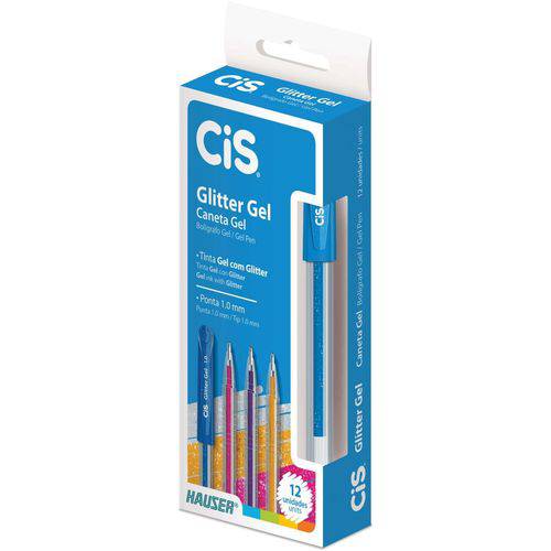 Caneta Gel Cis Glitter Gel Azul 1,0mm (12 Unidades) - Sertic