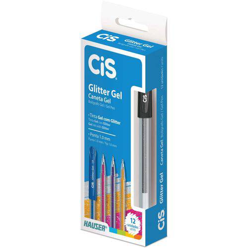 Caneta Gel Cis Glitter Preta 1.0mm (12 Unidades) - Sertic