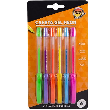 Caneta Gel Neon C/ 6 Cores - Jocar Office
