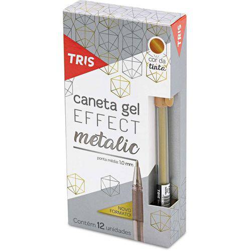 Caneta Gel Tris Effect Metalic Ouro 1,0mm com 12 Unidades