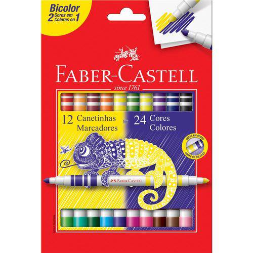 Caneta Hidrográfica Bicolor Faber Castell 12 Canetinhas = 24 Cores