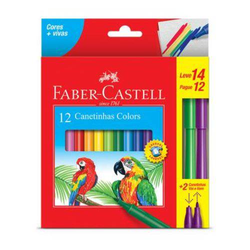 Caneta Hidrográfica Colors Faber Castell 12 Cores + 2 Vai e Vem
