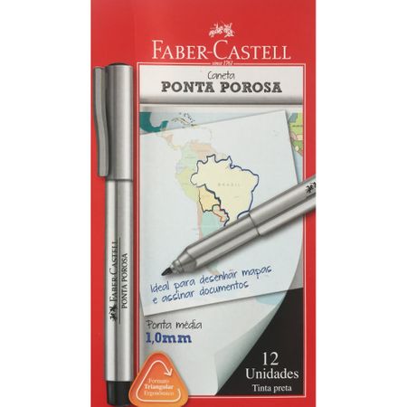 Caneta Hidrográfica Ponta Porosa Cx 12 Un. Faber Castell - Preto