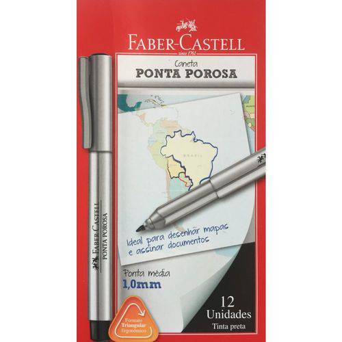 Caneta Hidrográfica Ponta Porosa Cx 12 Un. Faber Castell - Preto