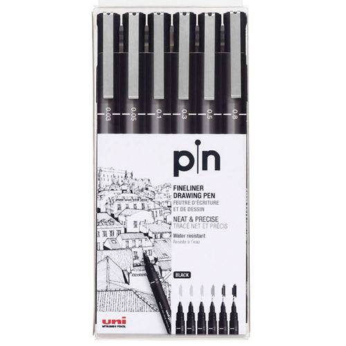Caneta Nankin Pin Fine Line Preta 6 Unidades Uniball