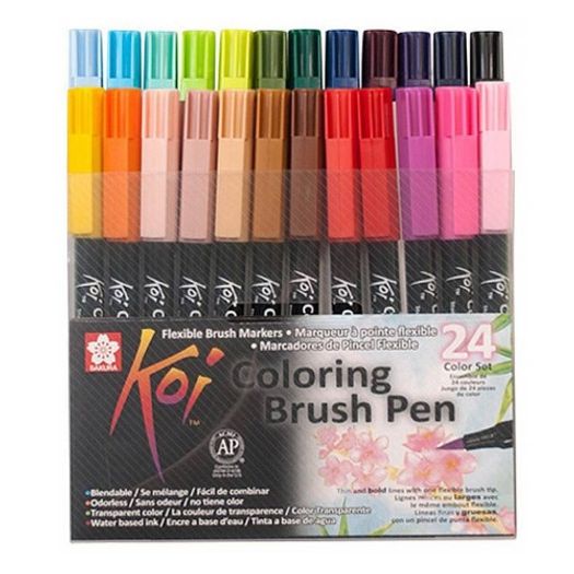 Caneta Pincel Koi Coloring Brush Pen 24 Cores Xbr-24 Miwa