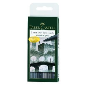 Caneta Pincel Pitt Estojo com 6 Cores Shades Of Grey Ref.167104 Faber-Castell